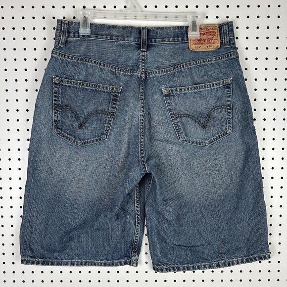 Levi's 569 Denim Jean Shorts Size 34 Loose Straight Y2K Vintage Denim Blue Jorts - Picture 1 of 7